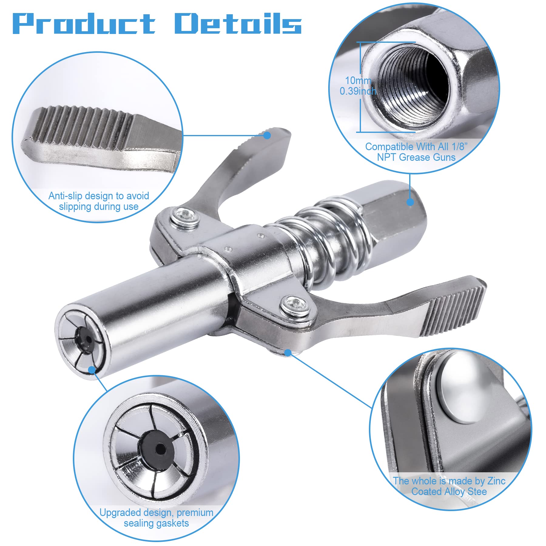 Grease Gun Coupler Double Handle Grease Gun Coupler 2-Pack